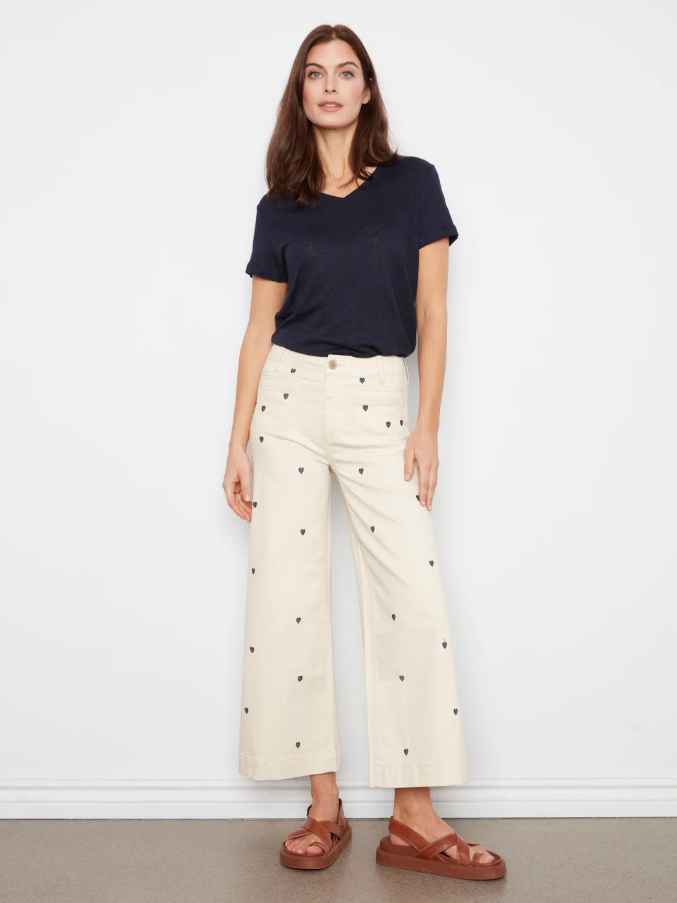 All over Heart  Embroidered Cropped Trouser