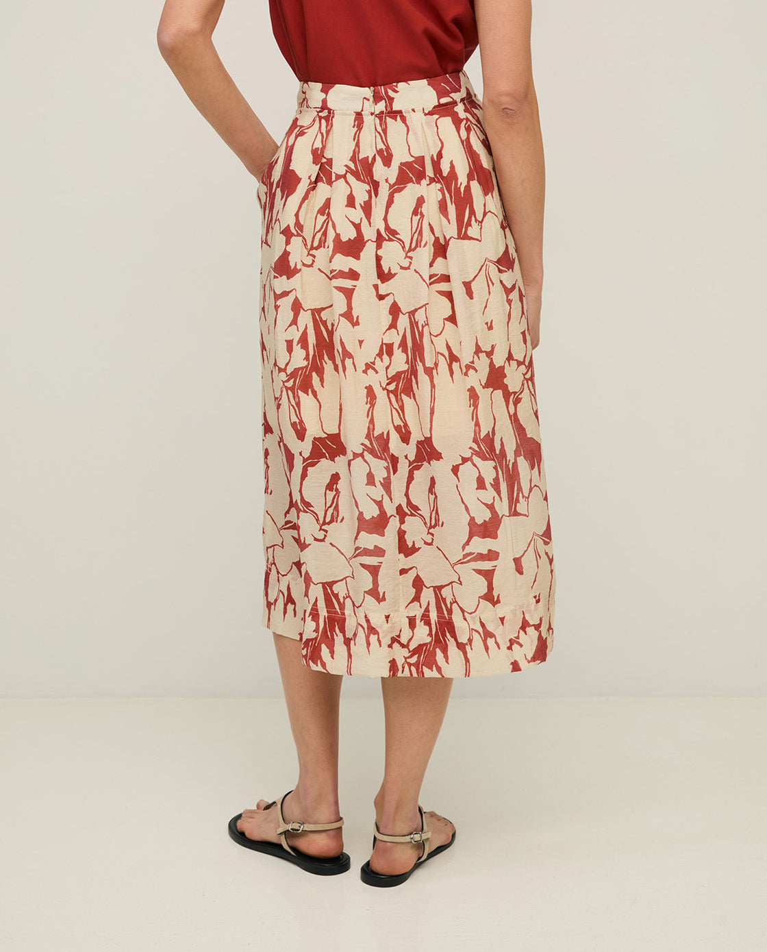 Dark Red Printed Skirt