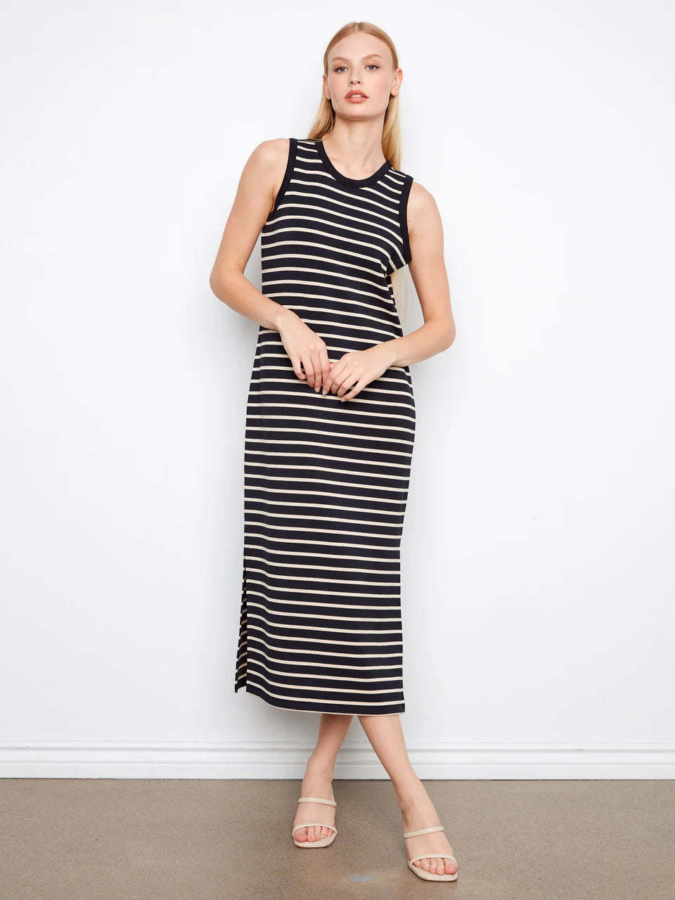 Black + Tan Striped Scuba Dress