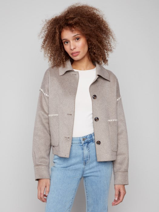 Double Face Wool Jacket with Blanket Stitch