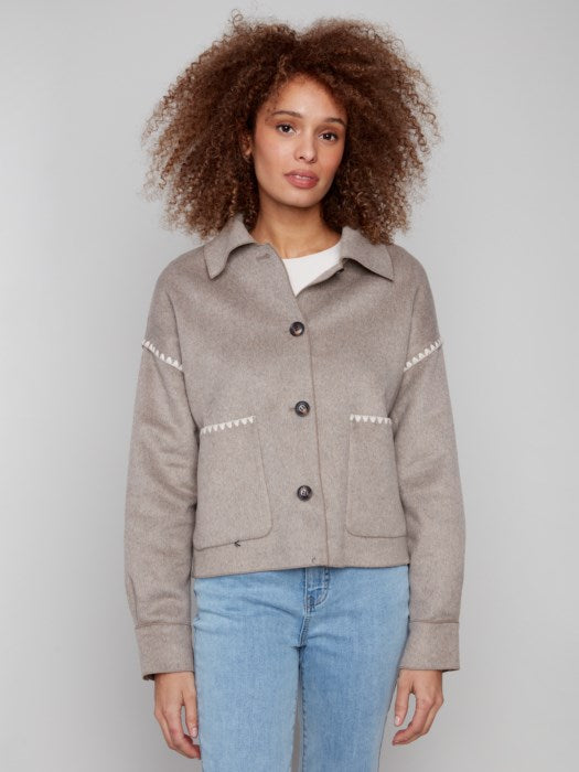 Double Face Wool Jacket with Blanket Stitch