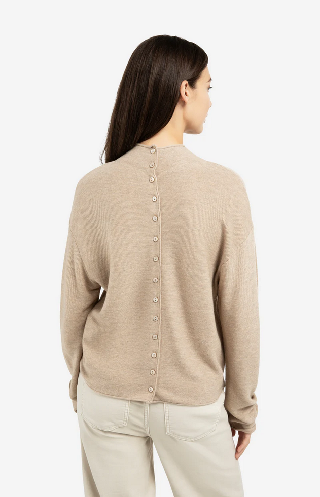 Textured High Neck Button Pullover