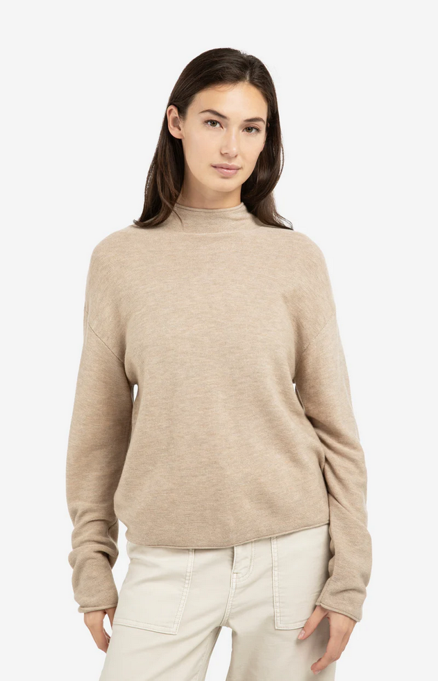 Textured High Neck Button Pullover