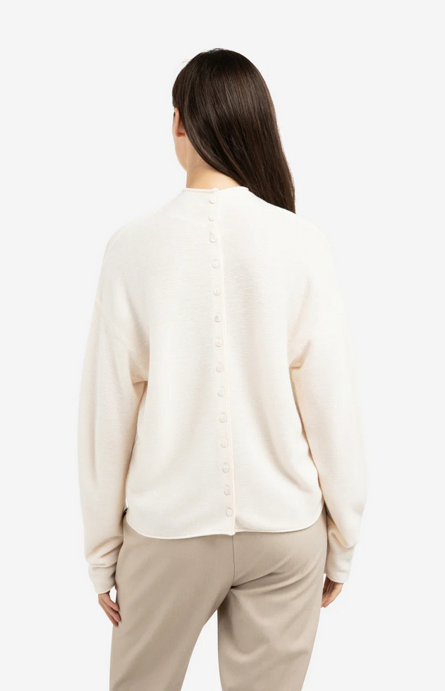 Textured High Neck Button Pullover
