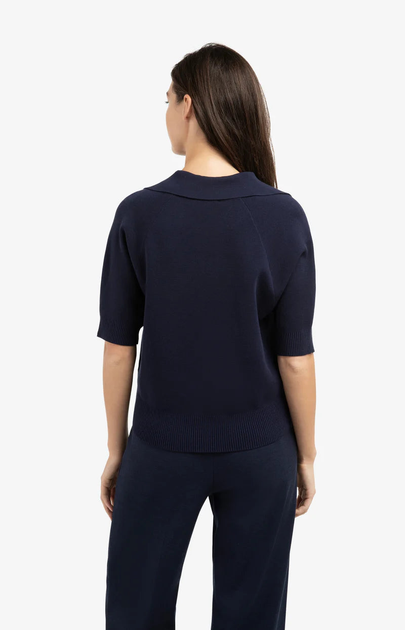 Navy Blazer Short Sleeve Sweater with Collar